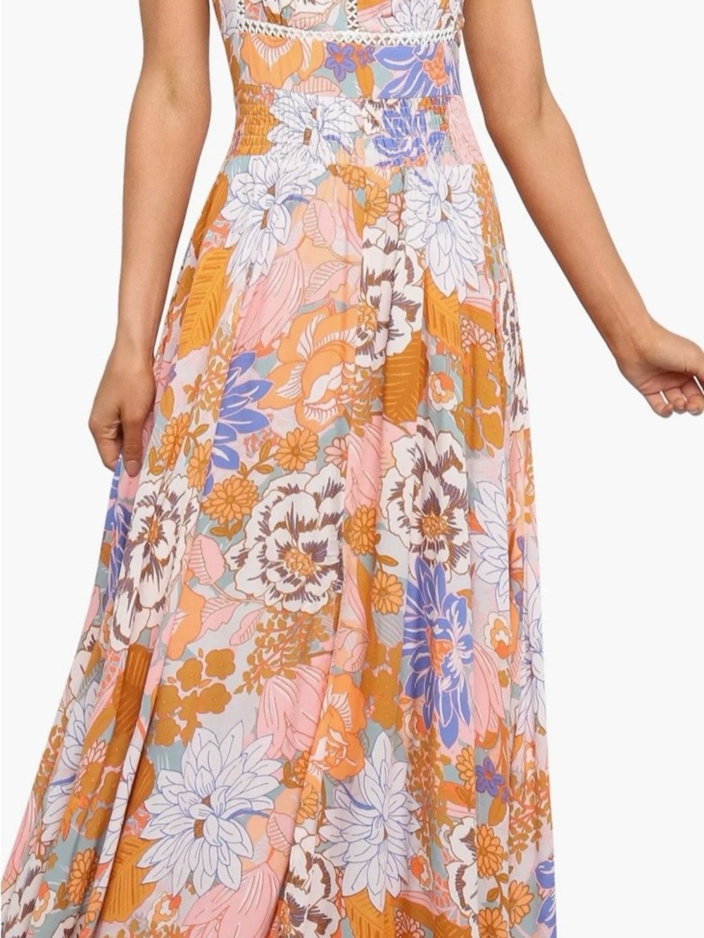 Petal & Pup Floral Maxi Dress in Peach, Blue & White